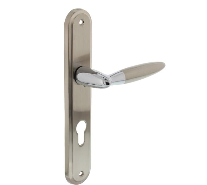 Deurkruk Elen op schild ovaal 242x43mm profielcilindergat 72mm chroom/nikkel mat