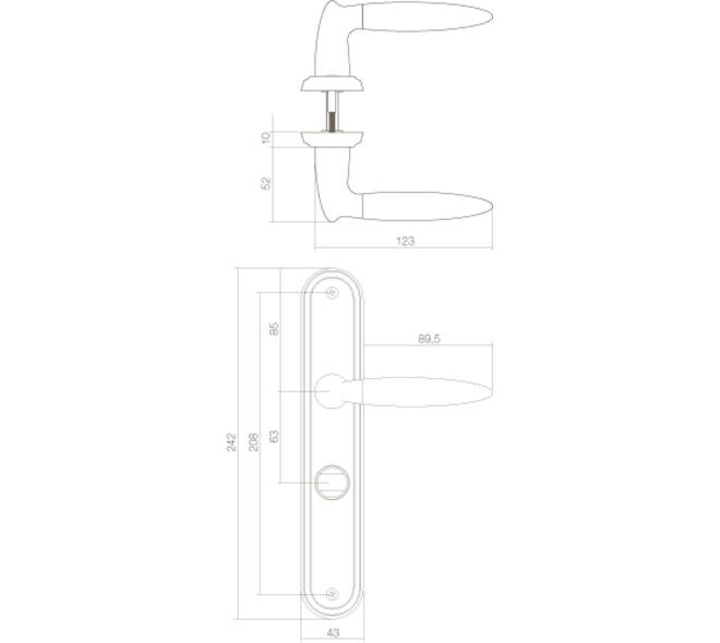 Deurkruk Elen op schild ovaal 242x43mm wc 63/8mm chroom/nikkel mat