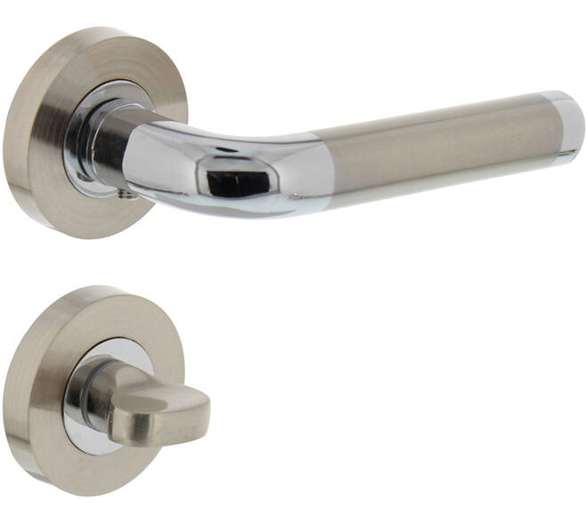 Deurkruk Agatha op rozet verdekt ø52x10mm met nokken en WC-sluiting met stift 8x8mm chroom/nikkel mat