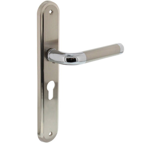 Deurkruk Agatha op schild ovaal 242x43mm profielcilindergat 55mm chroom/nikkel mat