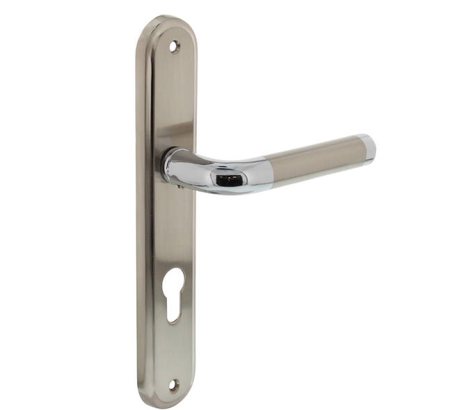Deurkruk Agatha op schild ovaal 242x43mm profielcilindergat 72mm chroom/nikkel mat