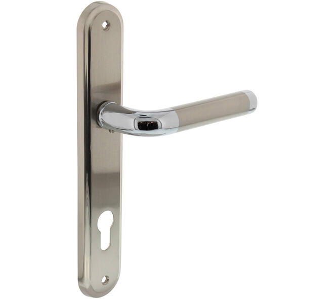 Deurkruk Agatha op schild ovaal 242x43mm profielcilindergat 88mm chroom/nikkel mat