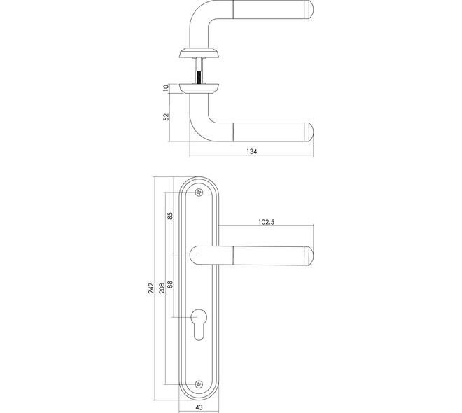 Deurkruk Agatha op schild ovaal 242x43mm profielcilindergat 88mm chroom/nikkel mat