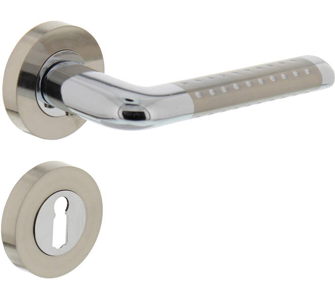 Deurkruk Marion op rozet verdekt ø52x10mm met nokken en sleutelrozetten chroom/nikkel mat