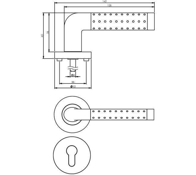 Deurkruk Marion op rozet verdekt ø52x10mm met nokken en cilinderrozetten chroom/nikkel mat