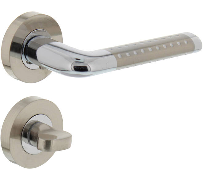 Deurkruk Marion op rozet verdekt ø52x10mm met nokken en WC-sluiting met stift 8x8mm chroom/nikkel mat