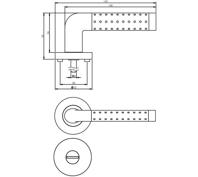 Deurkruk Marion op rozet verdekt ø52x10mm met nokken en WC-sluiting met stift 8x8mm chroom/nikkel mat
