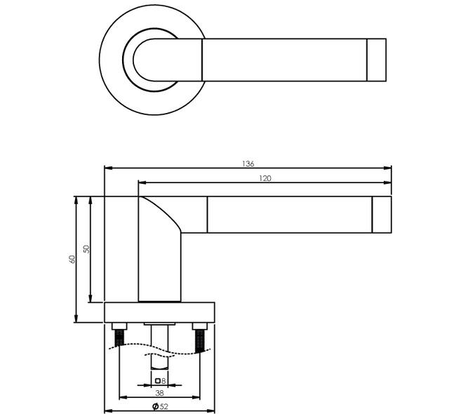 Deurkruk Nicol op rozet verdekt ø52x10mm met nokken chroom/nikkel mat