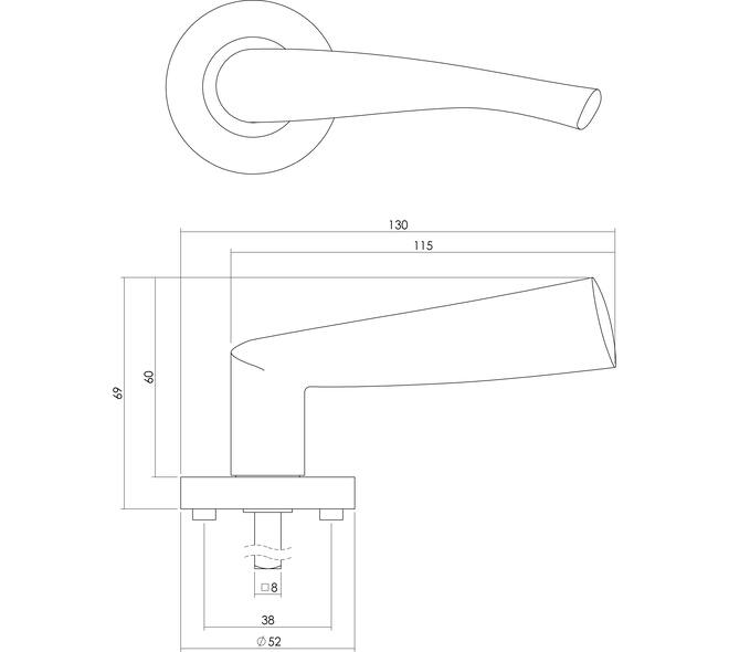 Deurkruk Giussy op rozet verdekt ø52x10mm met nokken nikkel mat