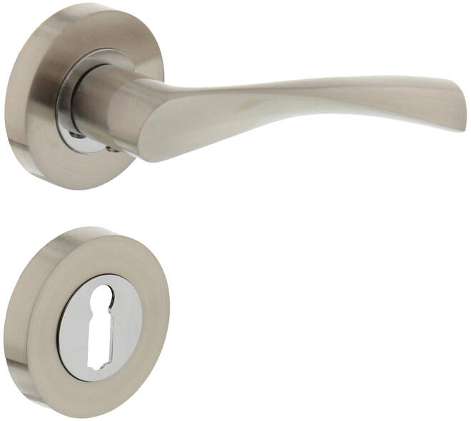Deurkruk Giussy op rozet verdekt ø52x10mm met nokken en sleutelrozetten nikkel mat
