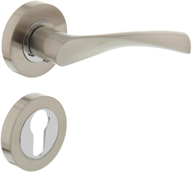 Deurkruk Giussy op rozet verdekt ø52x10mm met nokken en cilinderrozetten nikkel mat