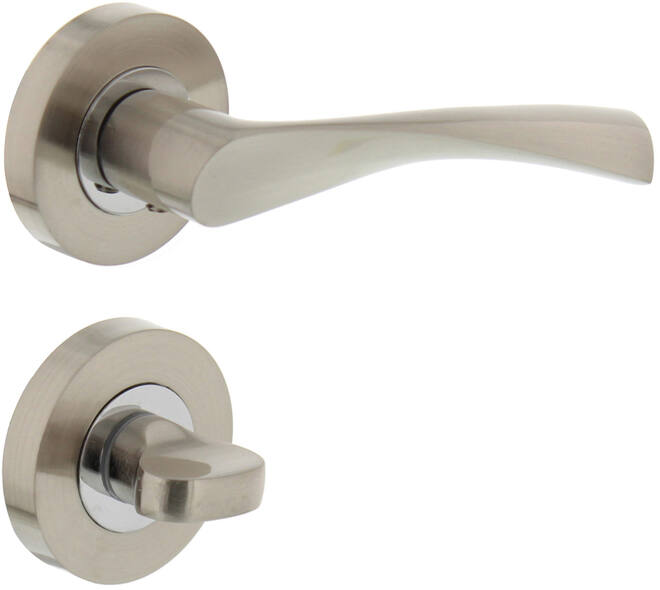 Deurkruk Giussy op rozet verdekt ø52x10mm met nokken en WC-sluiting met stift 6x6mm nikkel mat