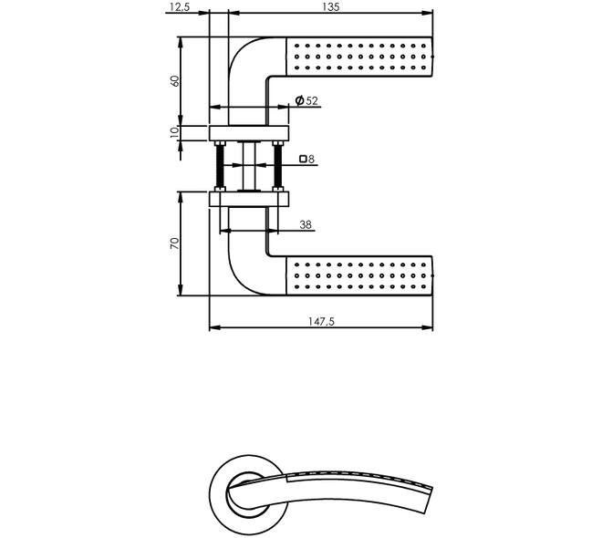 Deurkruk Sharon op rozet verdekt ø52x10mm met nokken chroom/nikkel mat