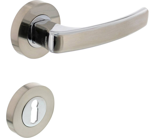 Deurkruk Blok op rozet verdekt ø52x10mm met nokken en sleutelrozetten chroom/nikkel mat