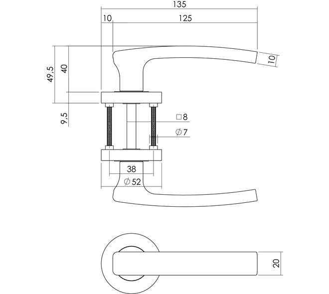 Deurkruk Blok op rozet verdekt ø52x10mm met nokken en sleutelrozetten chroom/nikkel mat