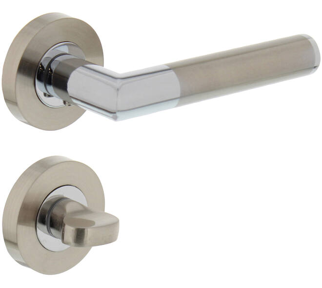 Deurkruk Bastian op rozet verdekt ø52x10mm met nokken en WC-sluiting met stift 8x8mm chroom/nikkel mat