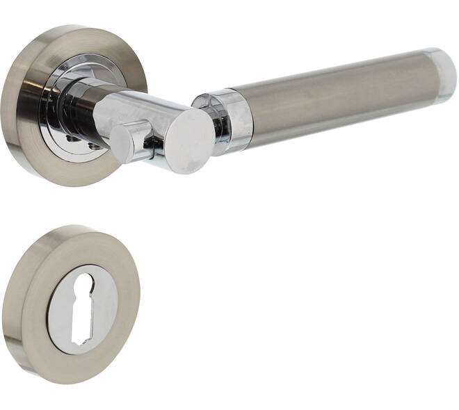 Deurkruk Birgit op rozet verdekt ø52x10mm met nokken en sleutelrozetten chroom/nikkel mat