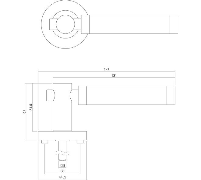 Deurkruk Birgit op rozet verdekt ø52x10mm met nokken en cilinderrozetten chroom/nikkel mat