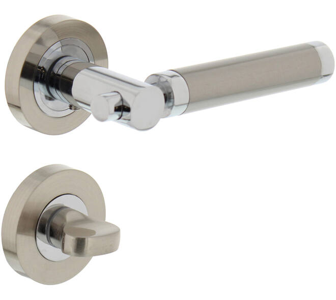 Deurkruk Birgit op rozet verdekt ø52x10mm met nokken en WC-sluiting met stift 8x8mm chroom/nikkel mat