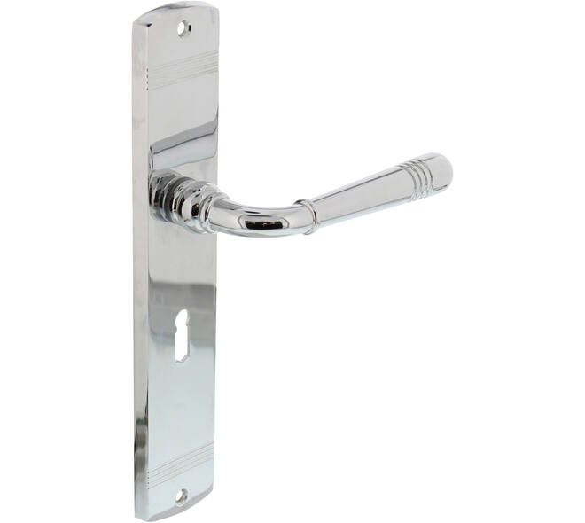 Deurkruk Helena op schild afgerond 235x45mm sleutelgat 56mm chroom