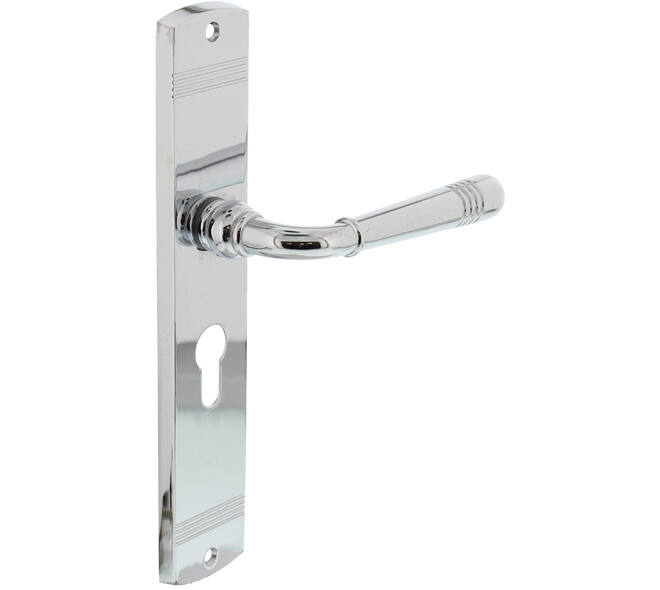 Deurkruk Helena op schild afgerond 235x45mm profielcilindergat 55mm chroom