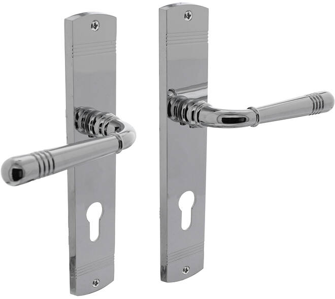 Deurkruk Helena op schild afgerond 235x45mm profielcilindergat 72mm chroom