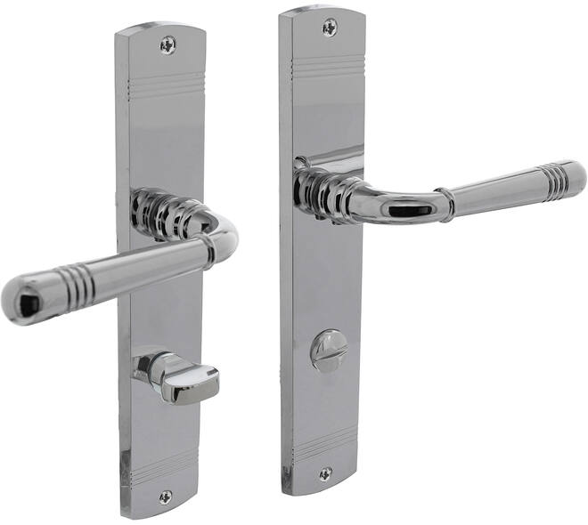 Deurkruk Helena op schild afgerond 235x45mm wc 78/8mm chroom