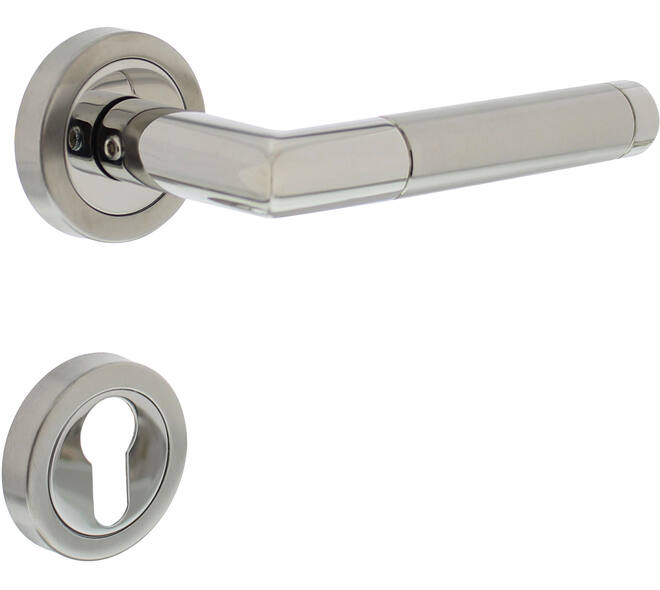 Deurkruk Jura met rozet verdekt ATP ø51x10mm met nokken en cilinderrozetten chroom/nikkel mat