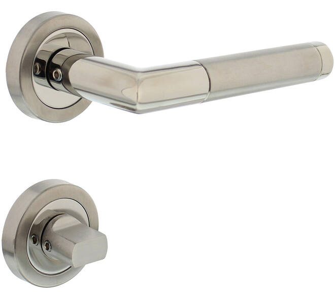 Deurkruk Jura met rozet verdekt ATP ø51x10mm met nokken en WC-sluiting met stift 8x8mm chroom/nikkel mat