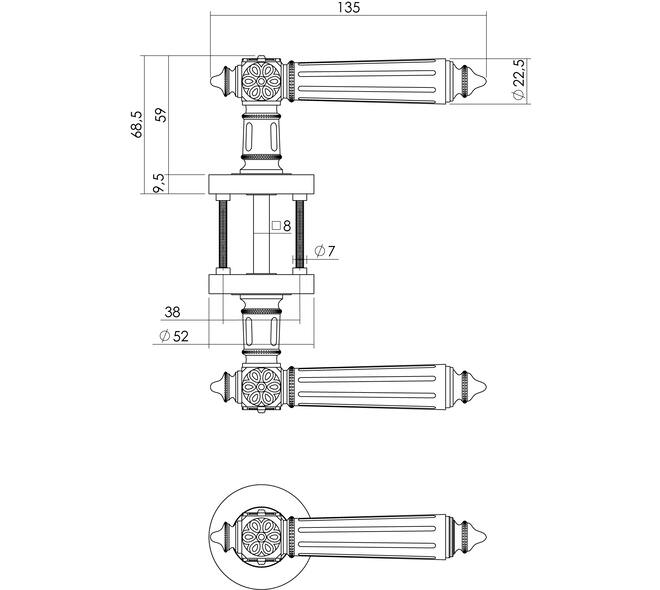 Deurkruk Julietta op rozet verdekt ø52x10mm met nokken chroom/nikkel mat