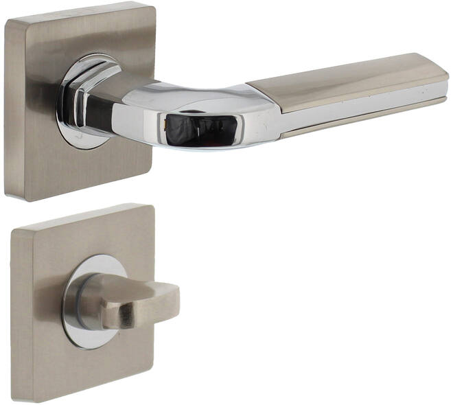 Deurkruk Amber op rozet verdekt 55x55x10mm met nokken en WC-sluiting met stift 6x6mm chroom/nikkel mat