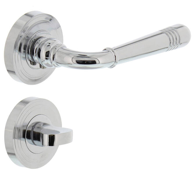 Deurkruk Helena op rozet verdekt met rillen ø55x10mm met nokken en WC-sluiting met stift 8x8mm chroom