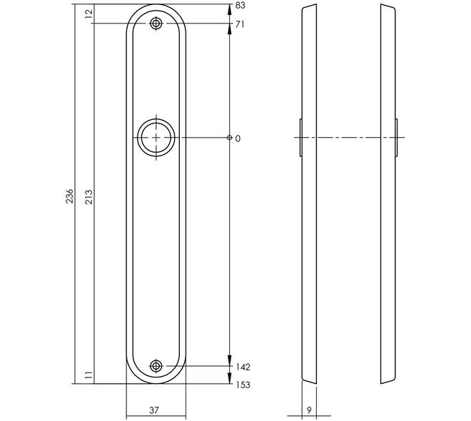 Schilden ovaal 236x37x9mm blind chroom