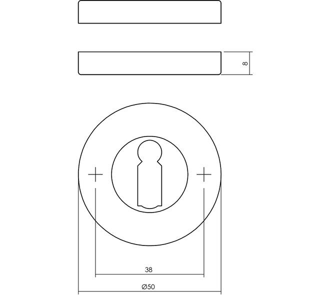Sleutelrozetten verdekt ø50x8mm chroom