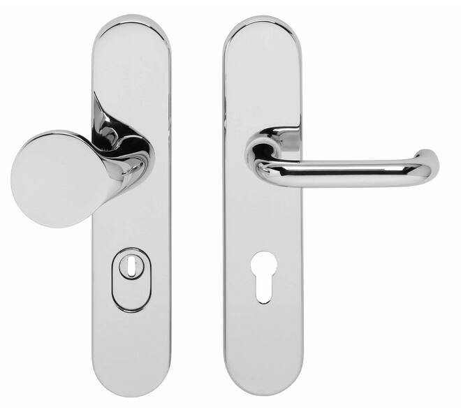 SKG3 veiligheidsbeslag ovaal verdekt 252x54mm greep/kruk Rond profielcilindergat 72mm met kerntrekbeveiliging chroom