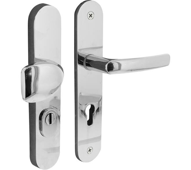 Voordeurbeslag Ovaal 246x48mm greep/kruk profielcilindergat 72mm met kerntrekbeveiliging chroom