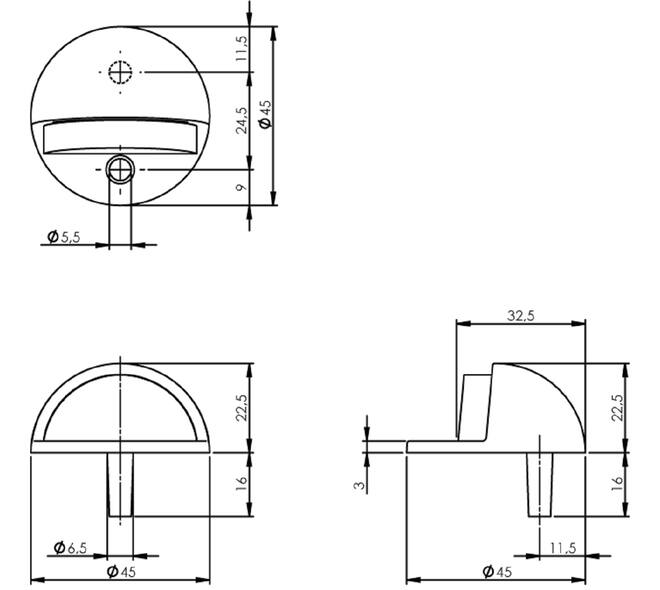 Deurstop bolrond ø45x22mm vloermontage chroom