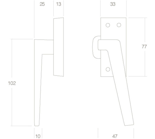 Raamsluiting rechts met ventilatiestand chroom