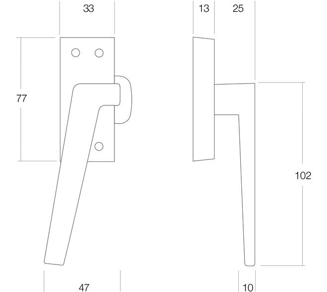 Raamsluiting links met ventilatiestand chroom