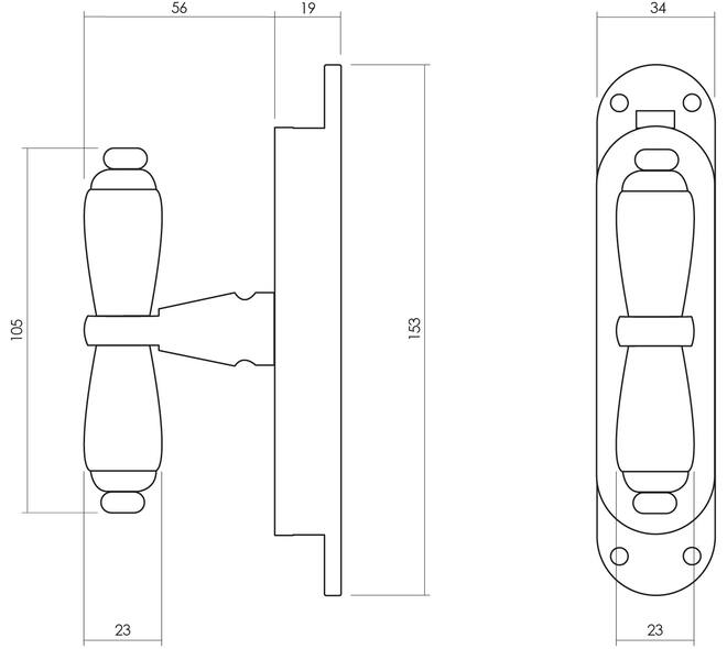 Set kruk-espagnolet kruiskruk inclusief stangenset 2x 1250mm verchroomd/zwart