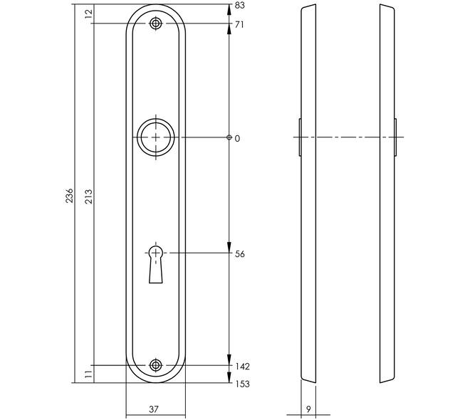 Schilden ovaal 236x37x9mm sleutelgat 56mm chroom mat