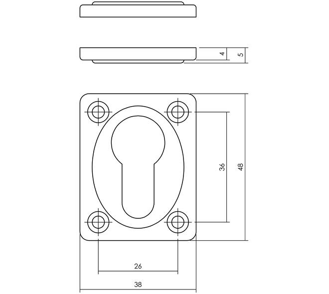 Cilinderrozetten 47x37x5mm chroom mat