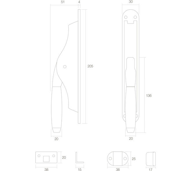 Pomp-espagnolet Ton 400 chroom mat/ebbenhout