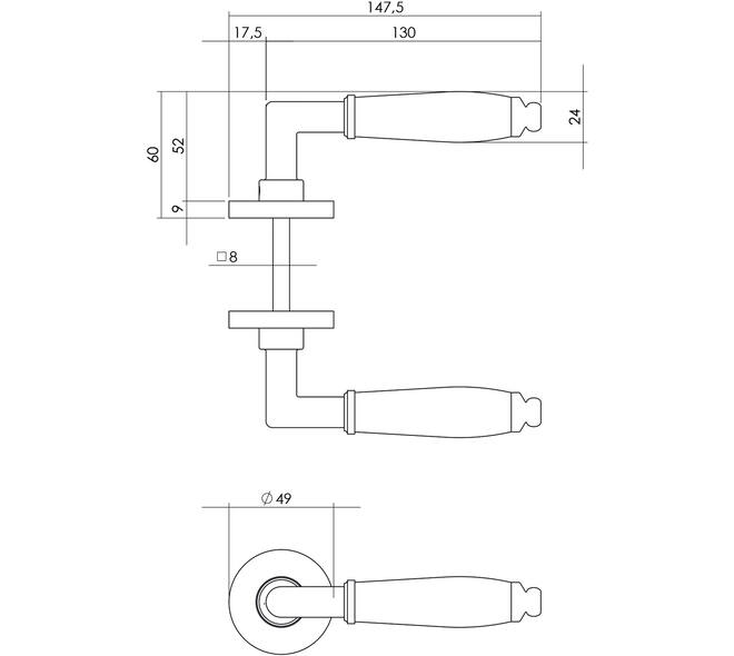 Deurkruk Courgette met rozet verdekt ø49x7mm nikkel/zwart