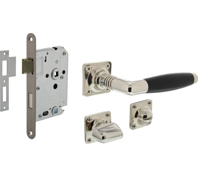 Set toiletslot 63/8 rvs met deurkruk Ton basic op rozet 38x38mm en WC-sluiting nikkel