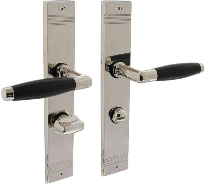 Deurkruk Ton basic met schild rechthoekig met rillen 235x43mm wc 63/8mm nikkel/ebbenhout