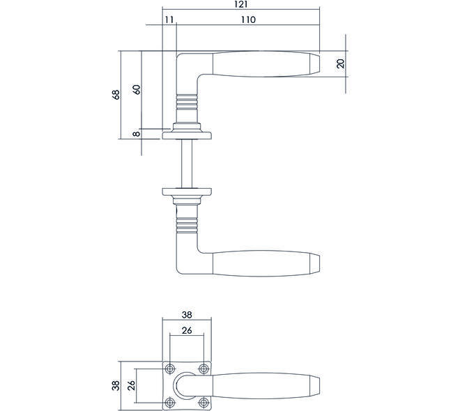 Deurkruk Ton basic met rozet 38x38x6mm nikkel/palissander