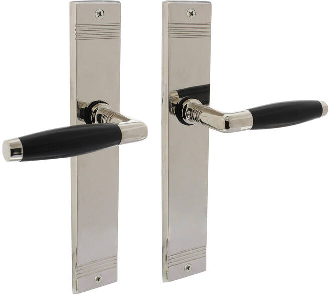Deurkruk Ton basic met schild rechthoekig met rillen 235x43mm blind nikkel/zwart
