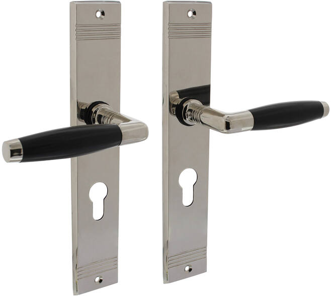 Deurkruk Ton basic met schild rechthoekig met rillen 235x43mm profielcilinder 55mm nikkel/zwart
