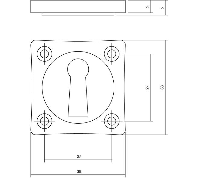 Sleutelrozetten basic 38x38x5mm nikkel